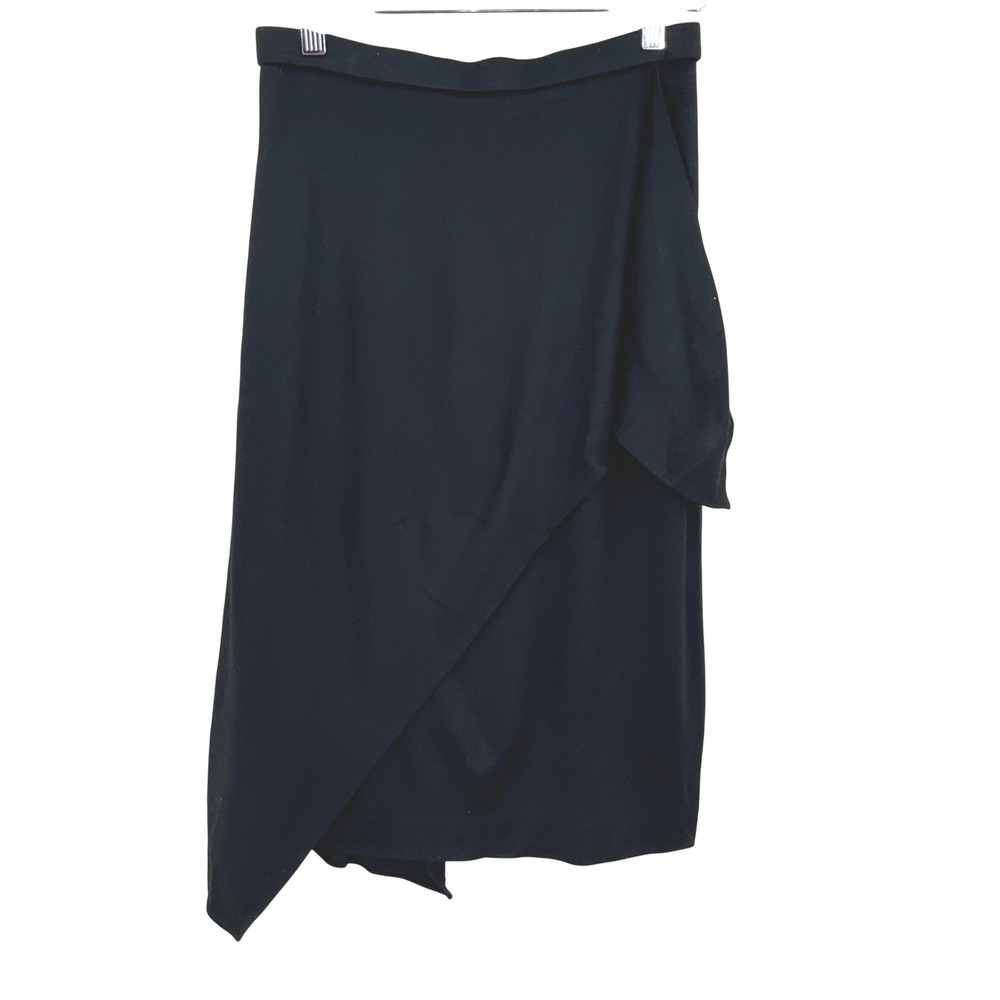 Diane von Furstenberg Skirt‎ Sz XS Black Jersey Asymmetrical Wrap Designer Midi